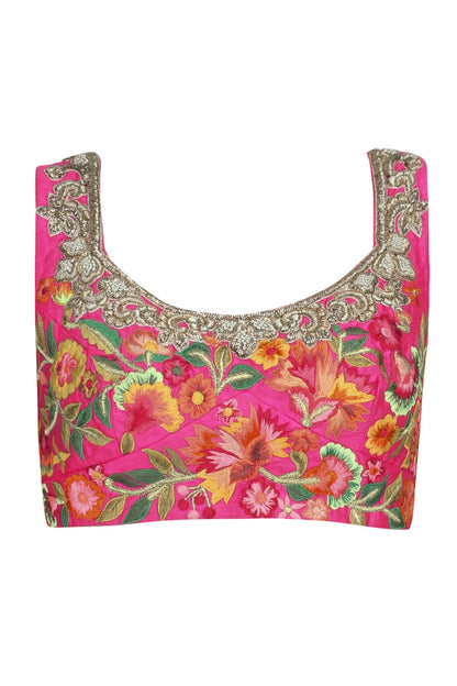 Pink Floral Zardozi Embroidered Blouse