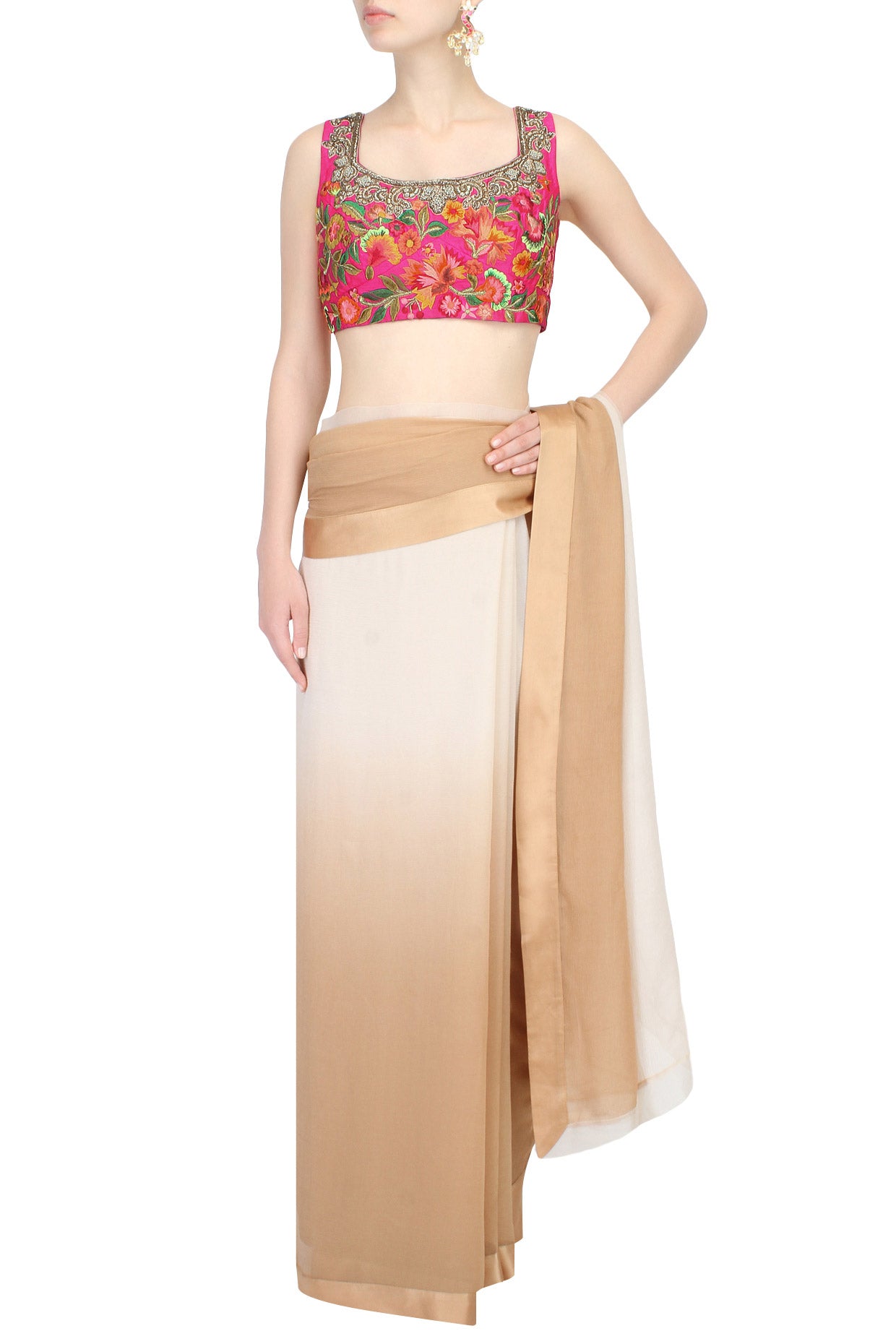 Pink Floral Zardozi Embroidered Blouse