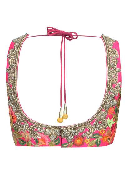Pink Floral Zardozi Embroidered Blouse