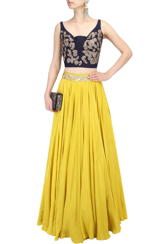 Navy Blue Blouse with zari embroidery