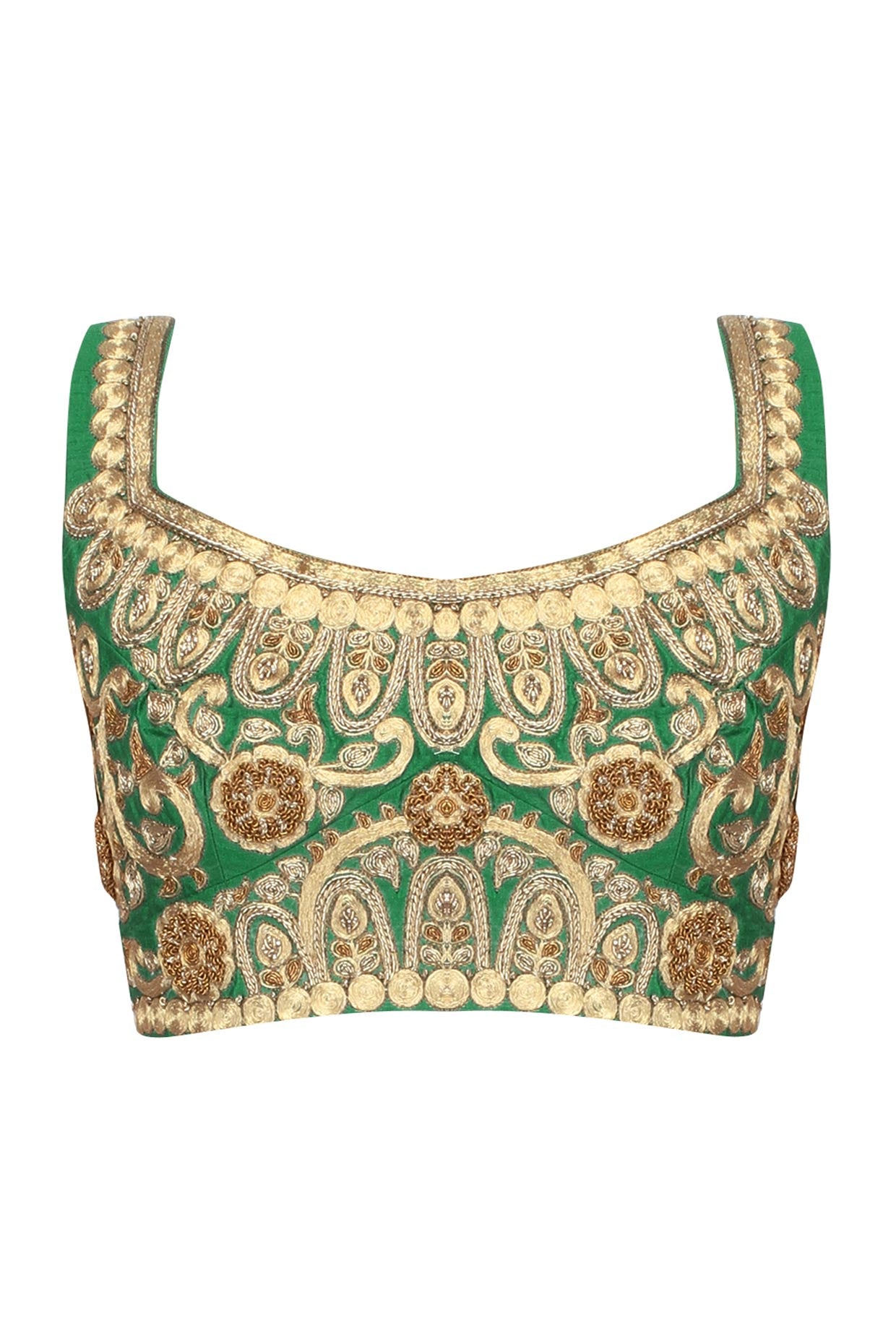 Green Ornamental Pattern Thread Work Embroidered Blouse