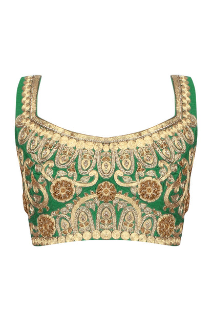Green Ornamental Pattern Thread Work Embroidered Blouse