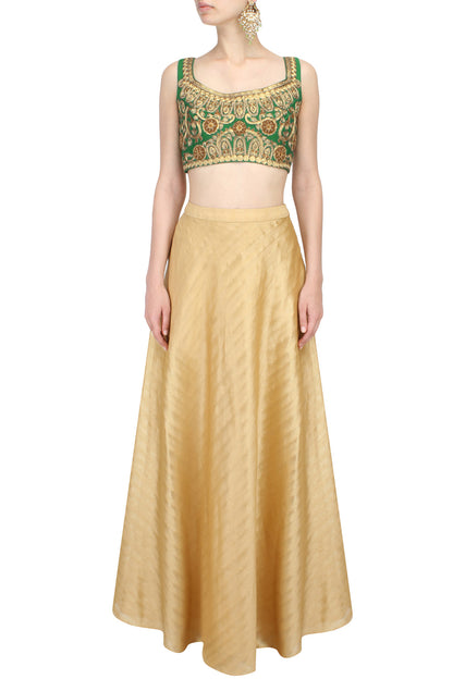 Green Ornamental Pattern Thread Work Embroidered Blouse