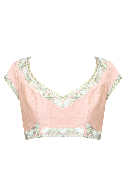 Baby Pink Blouse with Zari Embroidery