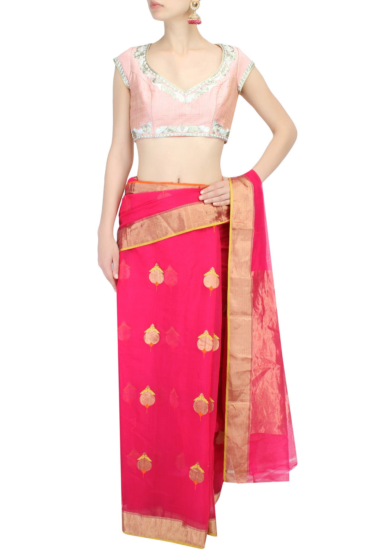 Baby Pink Blouse with Zari Embroidery