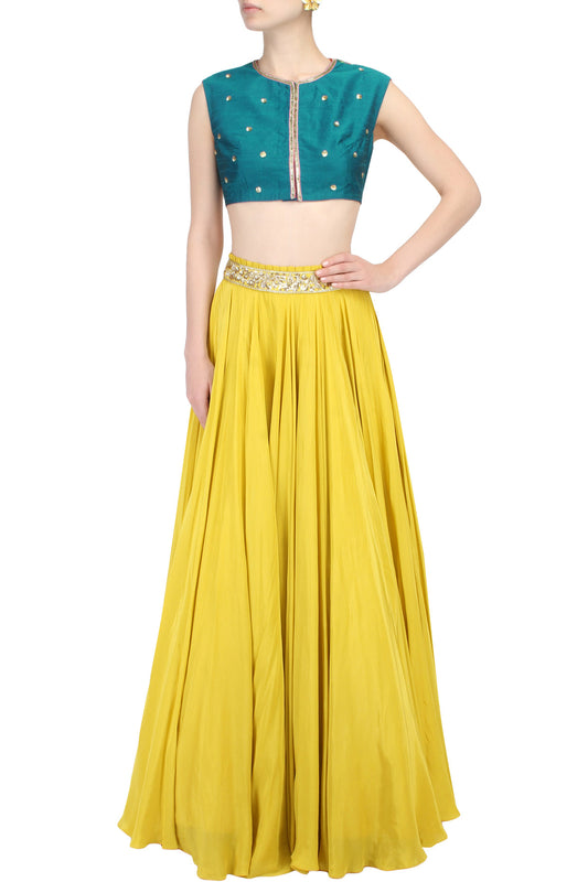 Teal Blouse with Back Floral embroidery