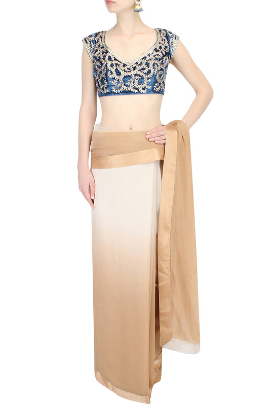 Teal Velvet Blouse with Zari Embroidery