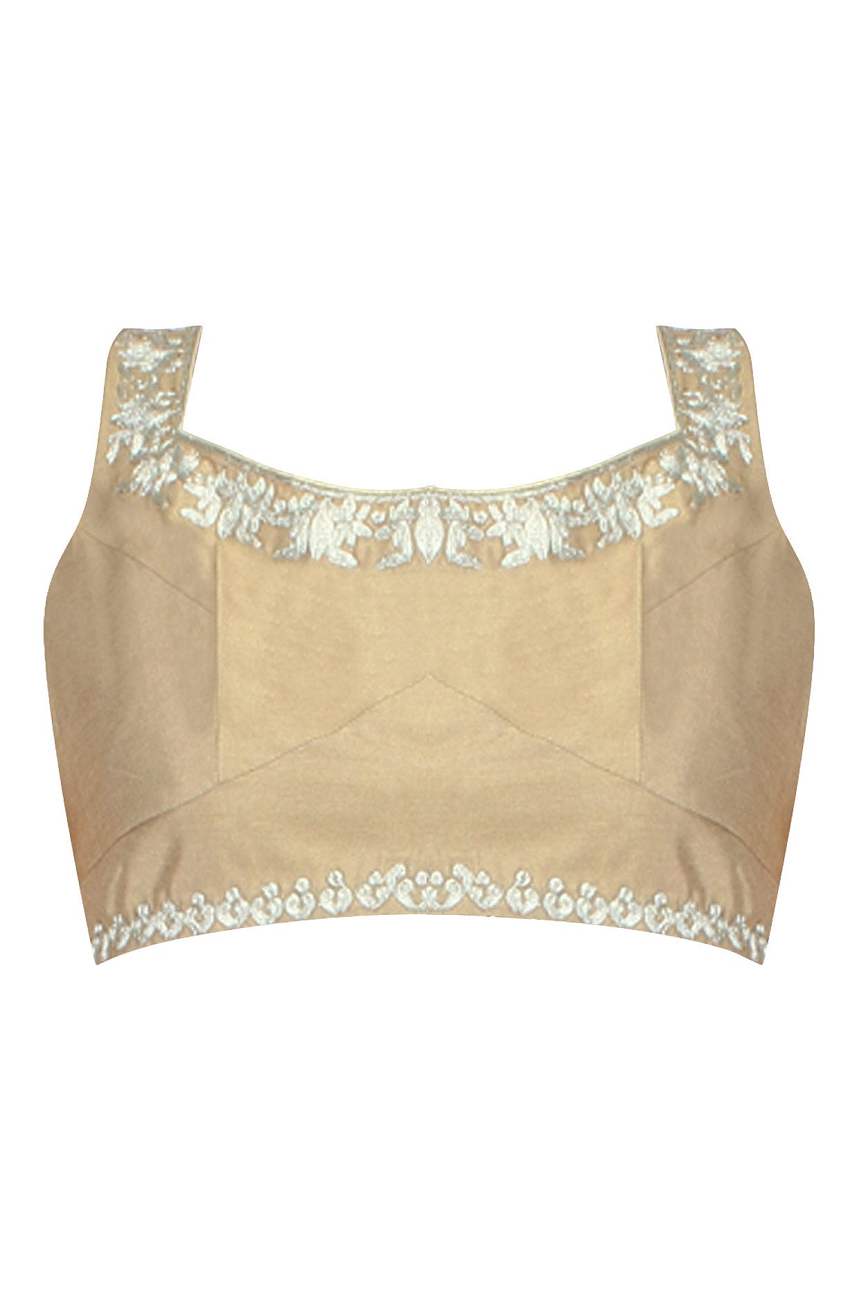 Gold Square Neck Blouse with Zari Embroidery
