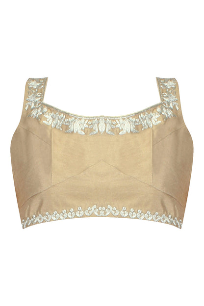 Gold Square Neck Blouse with Zari Embroidery