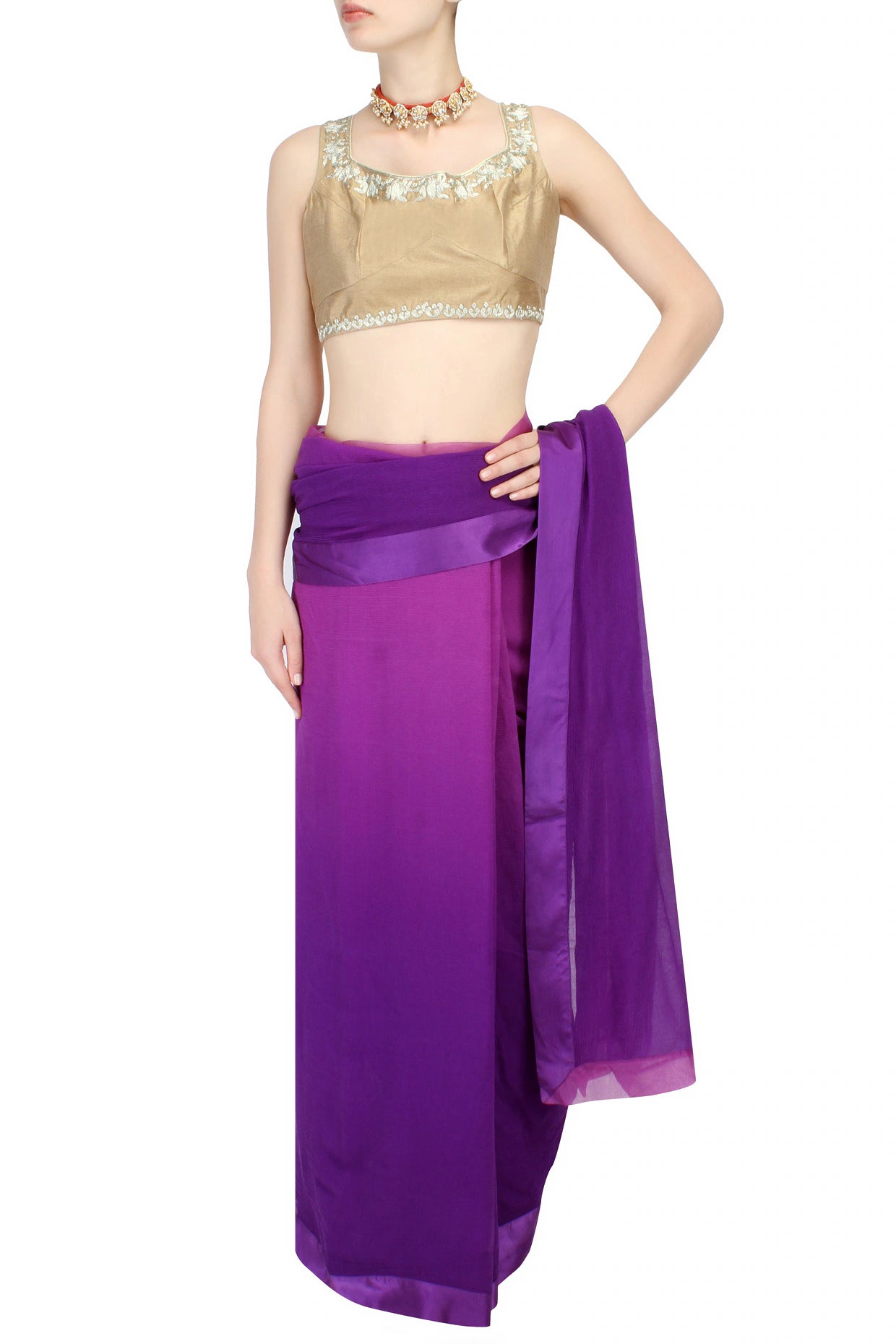 Gold Square Neck Blouse with Zari Embroidery