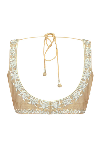 Gold Square Neck Blouse with Zari Embroidery