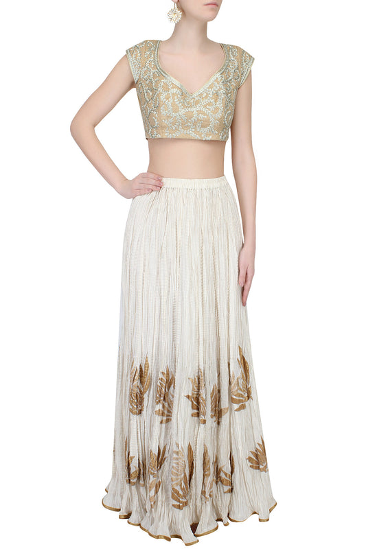 Gold Blouse with Leaf Embroidery