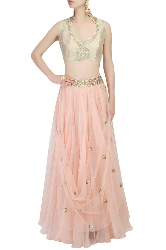 Light Gold Blouse with High Neck