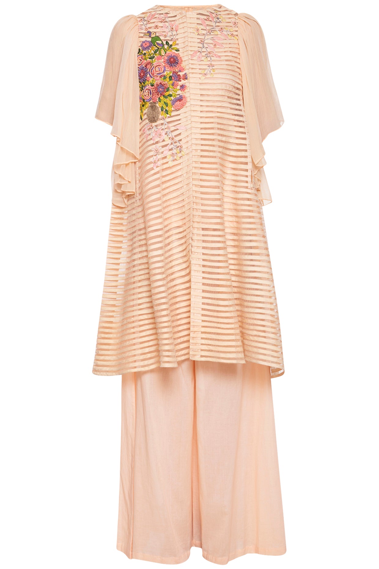 Peach embroidered anarkali set