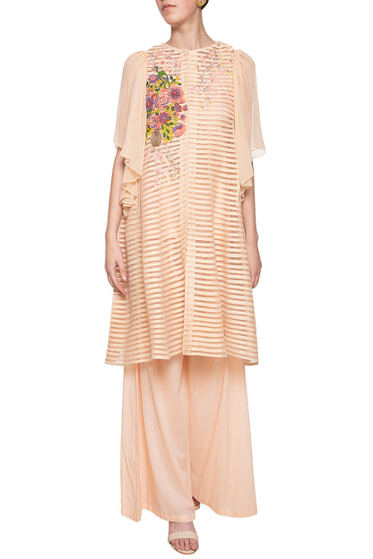 Peach embroidered anarkali set