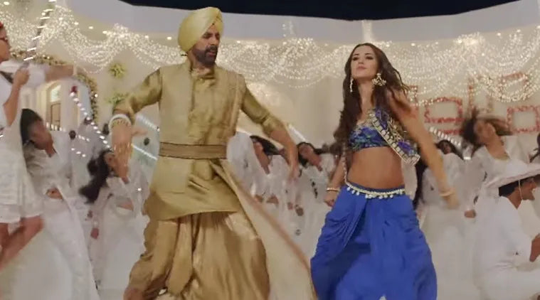 Amy Jackson In Blue Blouse, jacket and Dhoti set