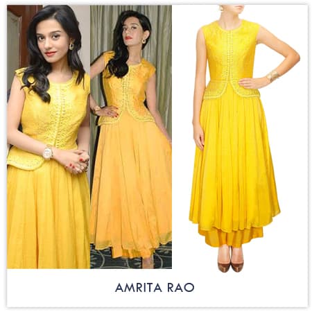 Yellow peplum anarkali with palazzo pants