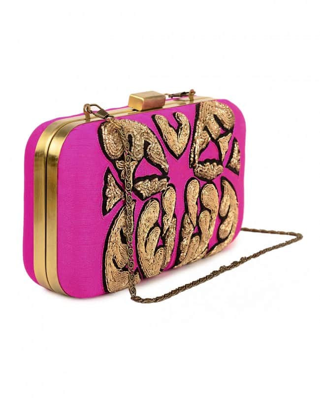 Pink and black zardozi embroidered clutch