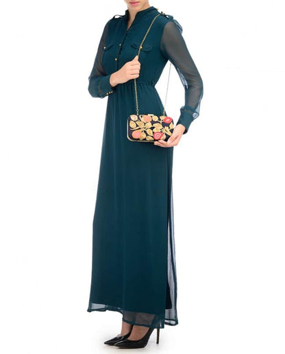 Black fruit embroidered zari and dori clutch bag