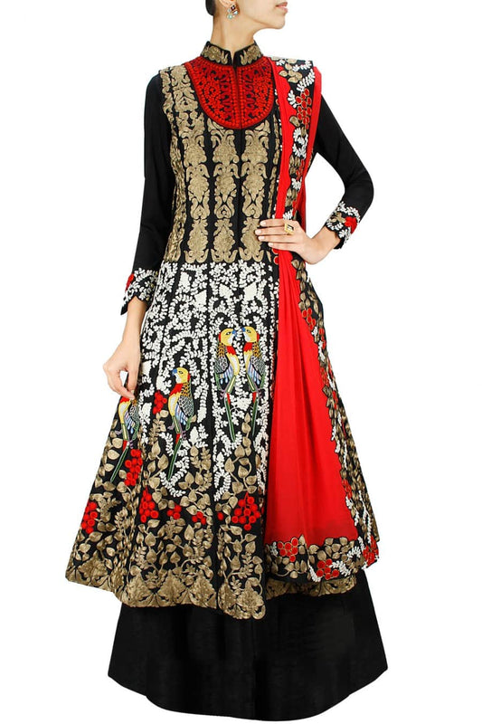 Black Embroidered Lehenga Set with Jacket