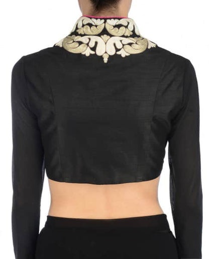 Black Collared Style Blouse with zari embroidery