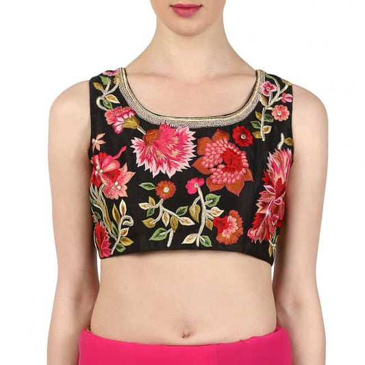 Midnight black embroidered sari blouse