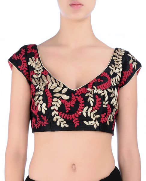 Black Leaf Embroidered Blouse with zari