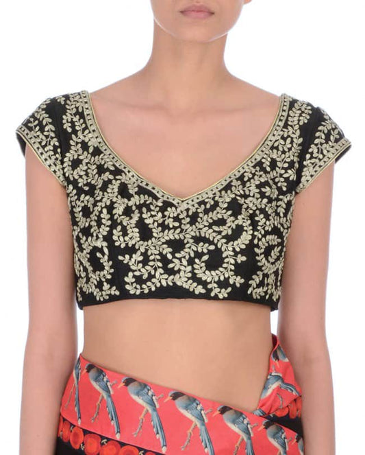 Silver Zari Embroidered Blouse on black base