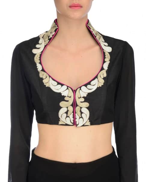 Black Collared Style Blouse with zari embroidery