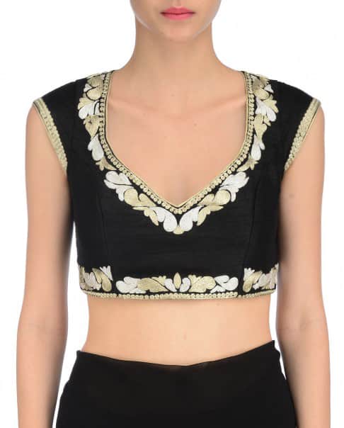 Midnight Black Embroidered Blouse with zari