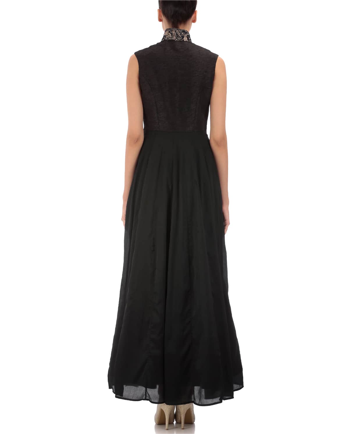 black satin embroidered gown