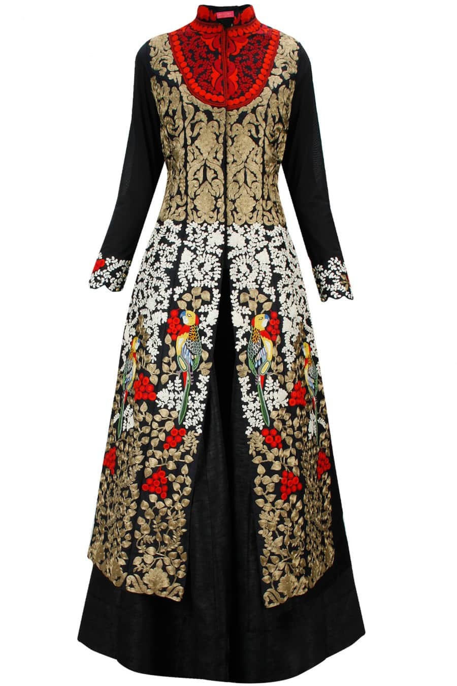 Black Lehenga Set with Bird Embroidered Heavy Straight Jacket