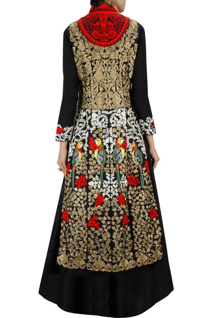 Black Lehenga Set with Bird Embroidered Heavy Straight Jacket