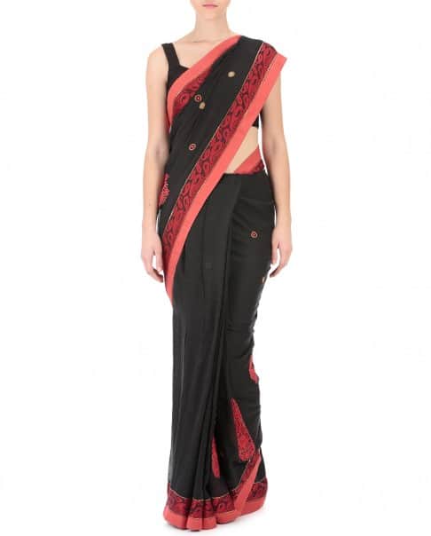 Black and Red Handwoven Sari in Cotton Silk