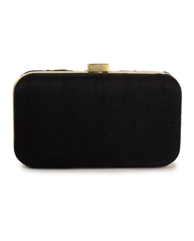 Navy blue fruit embroidered clutch bag