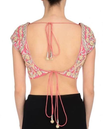 Carnation Pink Embroidered Choli cut Blouse