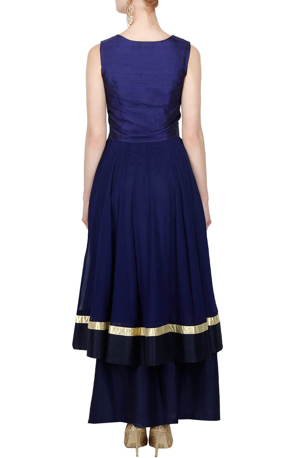 Navy blue zari embroidered jacket with anarkali and palazoes