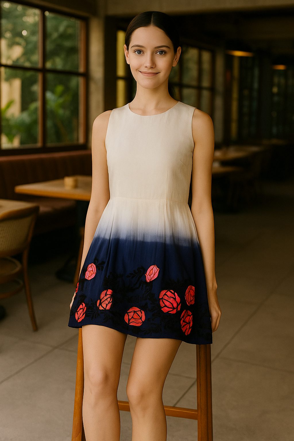 White to blue shaded embroidered dress