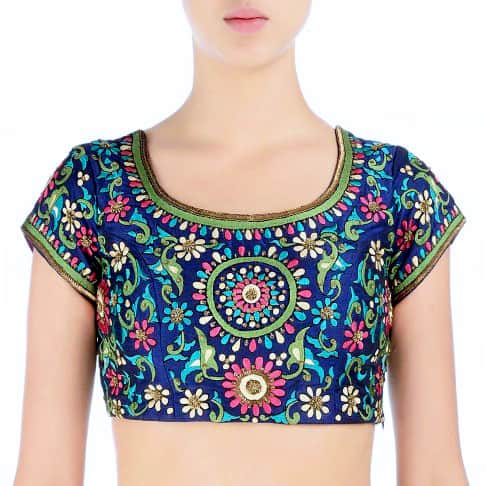 Ink blue embroidered sari blouse