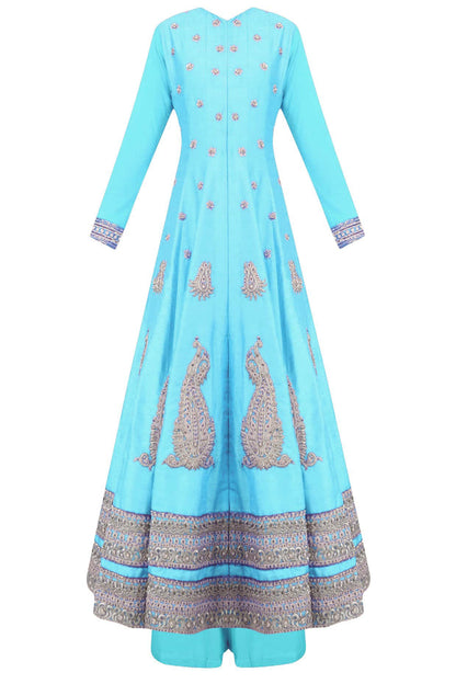 Bright blue flared anarkali set