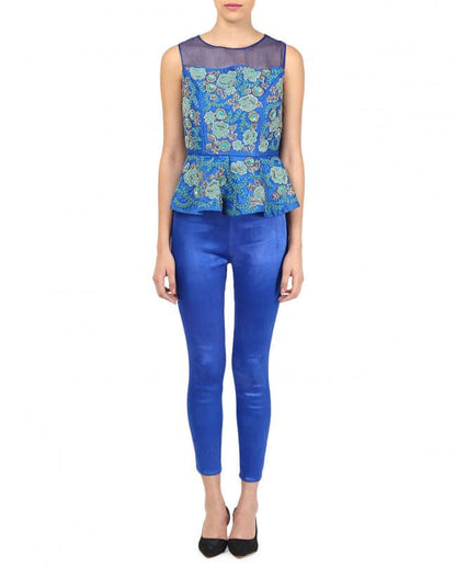 blue peplum floral top with pants