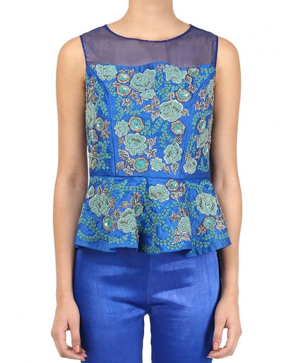 blue peplum floral top with pants