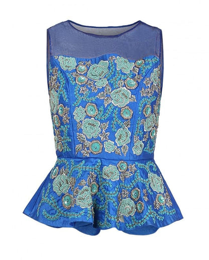 blue peplum floral top with pants