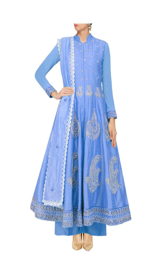 Chalk blue silk anarkali set