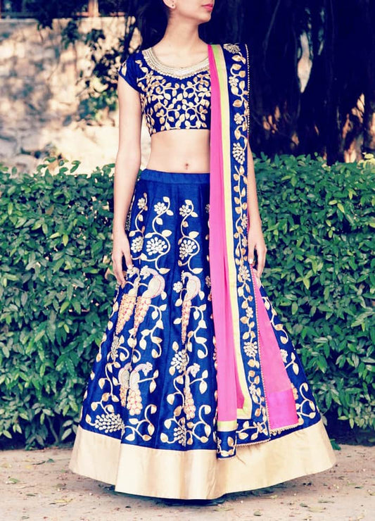 Blue and Peacock Embroidered Lehenga Set