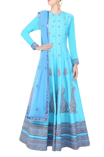 Bright blue flared anarkali set