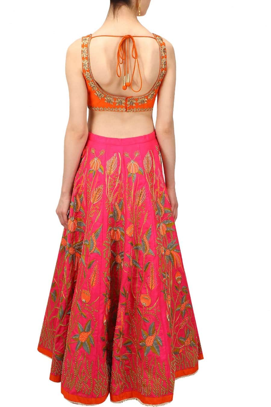 Pink Floral Embroidered Lehenga Set- Bridal