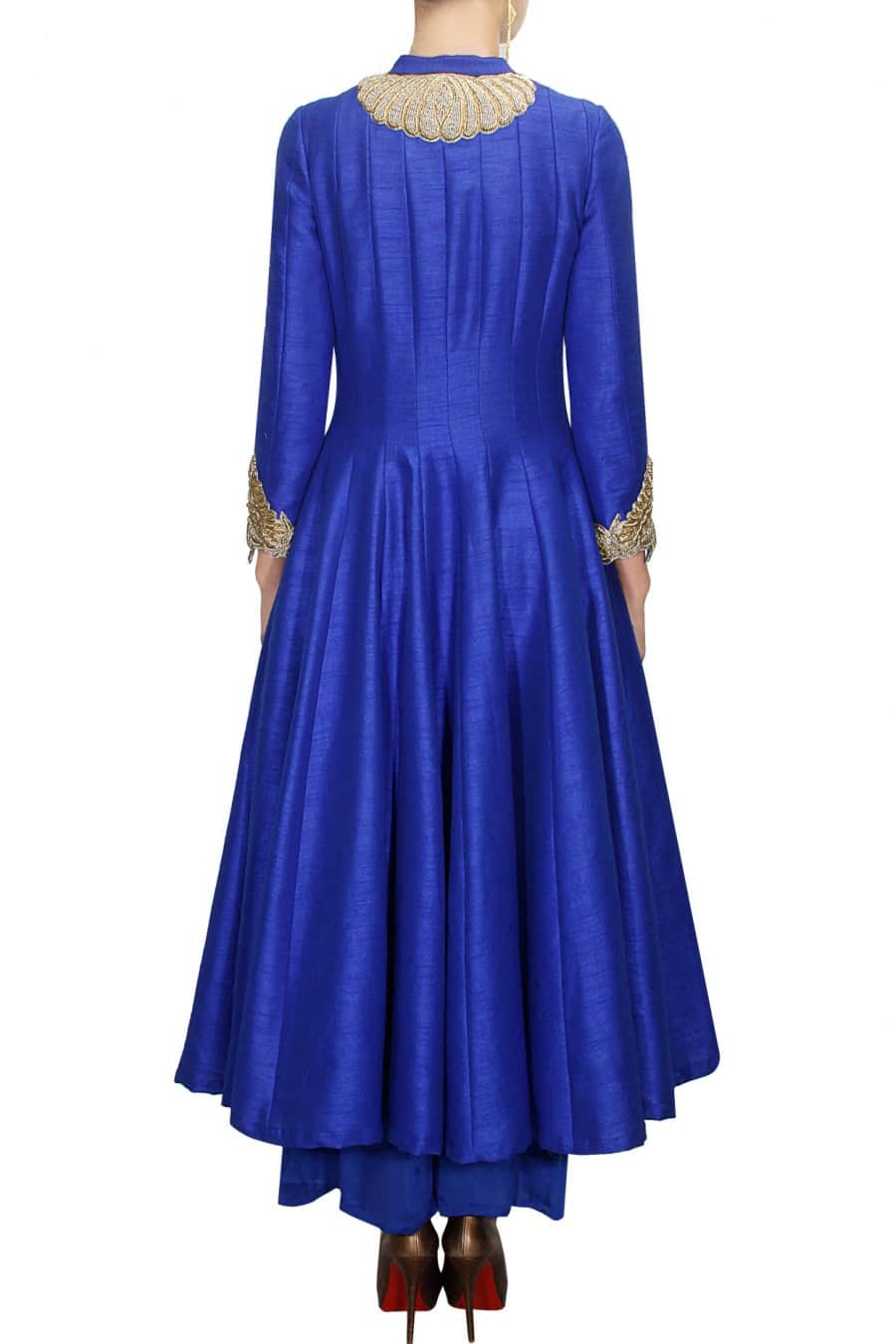 Cobalt Blue Long Jacket with Full Sleeves and Heavy Zardozi