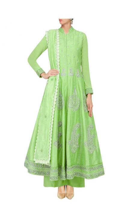 Bright green silk anarkali set