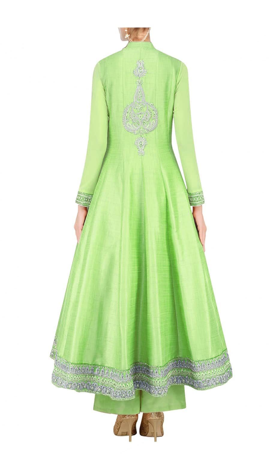 Bright green silk anarkali set